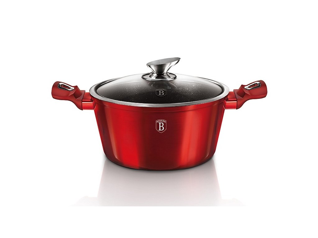 Kastrol s mramorovým povrchem a poklicí 20 cm Burgundy Metallic Line BERLINGERHAUS BH-1256