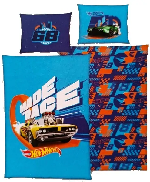 Povlečení HOT WHEELS bavlna modré 70x90/140x200 cm zip