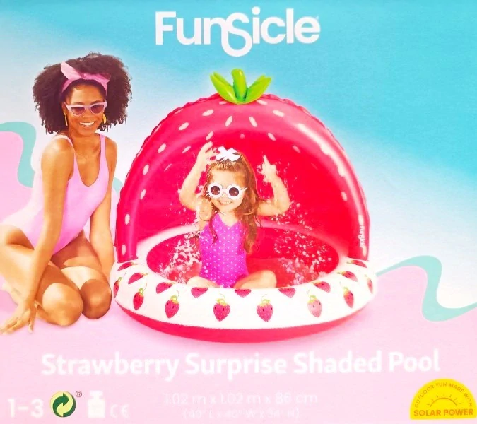 Funsicle Dětský bazén se stříškou Jahoda 102 x 102 x 81 cm