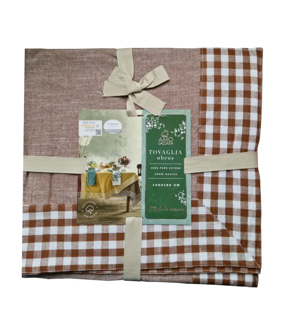 Amo La Casa Venkovský ubrus hnědé káro 140 x 180 cm
