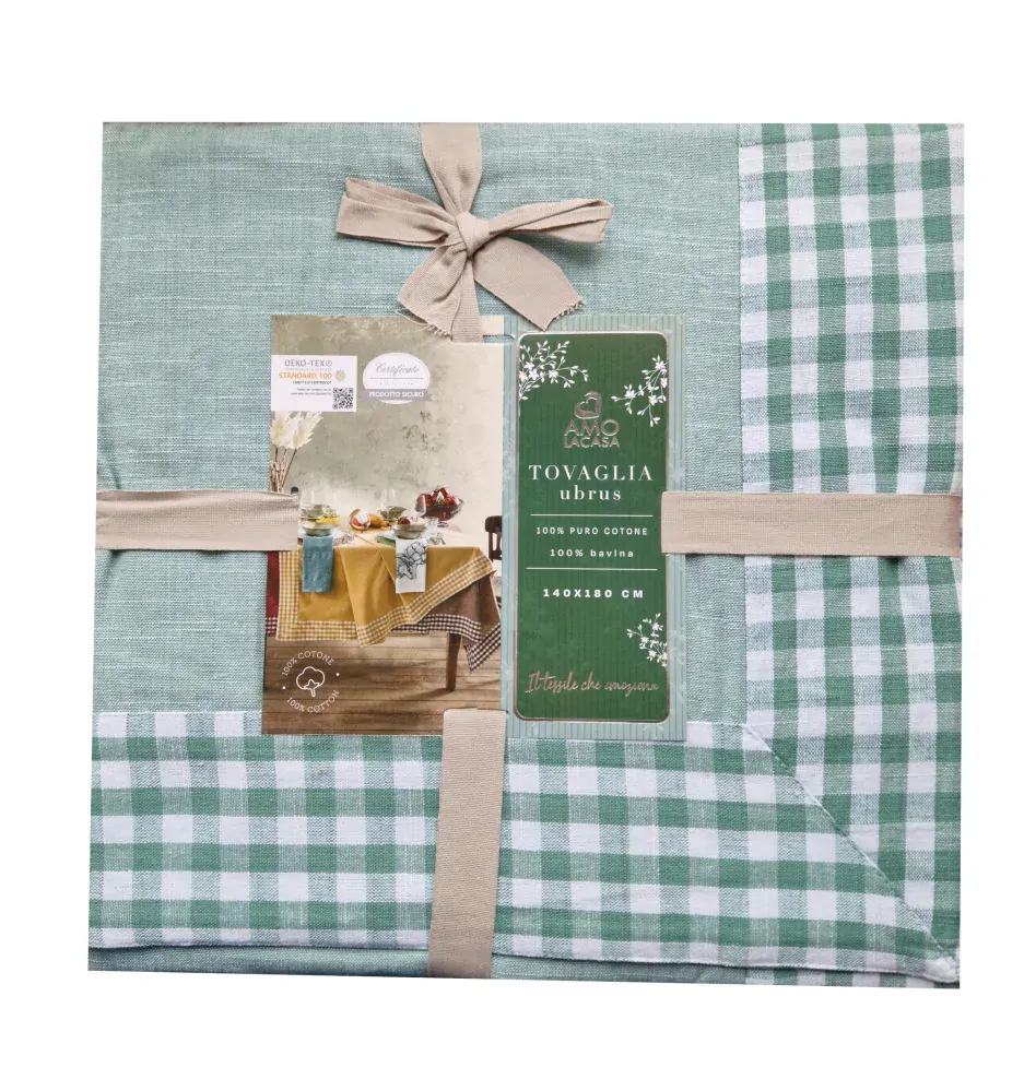 Amo La Casa Venkovský ubrus zelené káro 140 x 180 cm