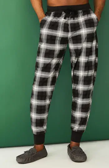 F&F Pánské pyžamové kalhoty černobílé káro M