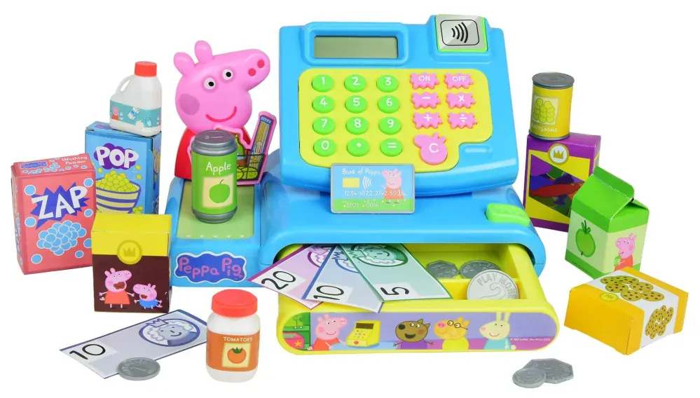 Peppa Pig Set pokladna se zbožím + nákupní košík