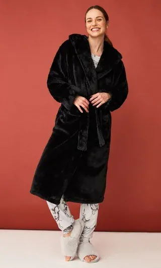 Luxusní dámský černý župan Luxury s kapucí  / 1050 g