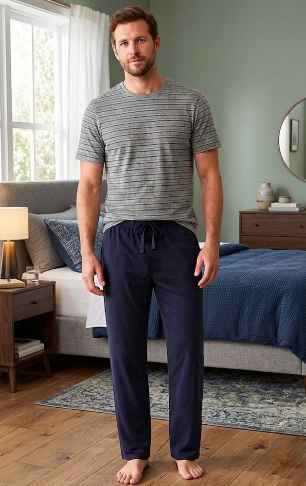 Pánské pyžamo modrošedé bavlna+viskóza