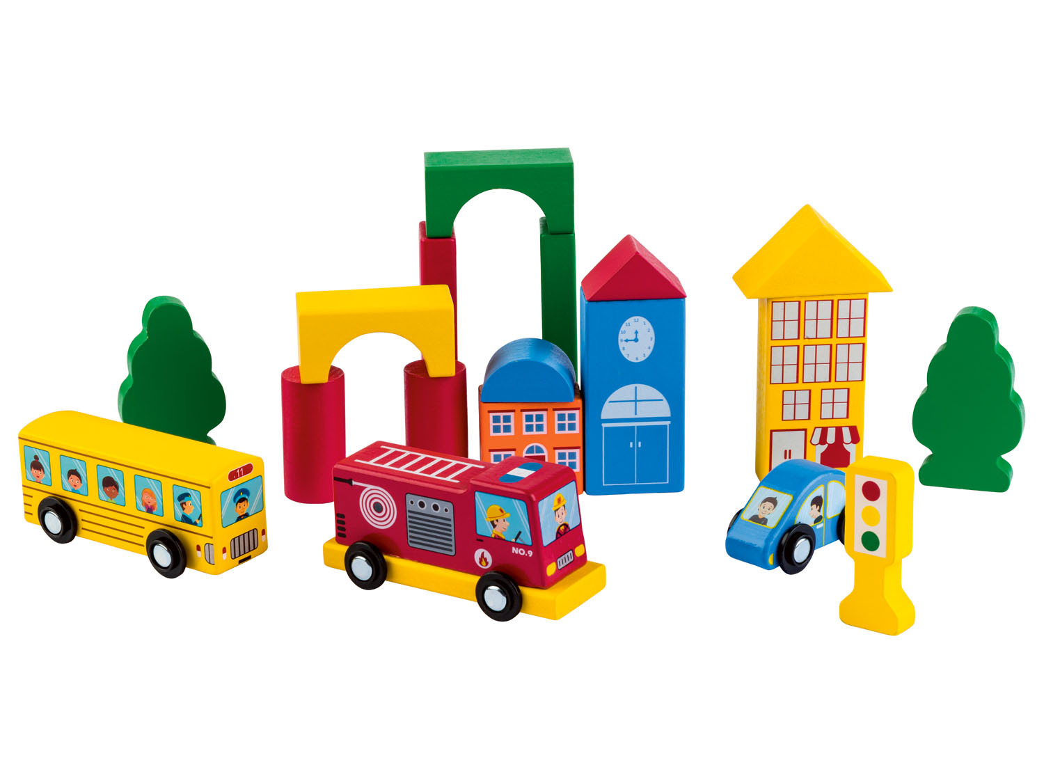 Stavební kostky z masivního dřeva 50 ks Motivy města