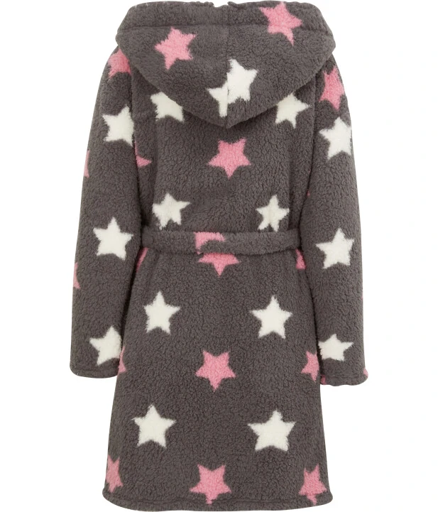 Fleecový dámský župan šedý s kapucí 