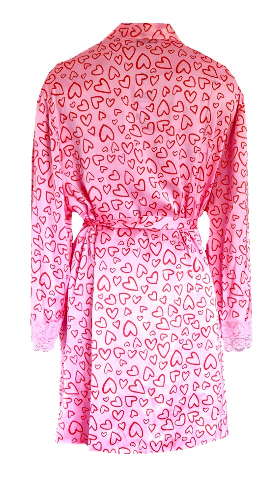 Saténový župan růžový s krajkou S, M, L