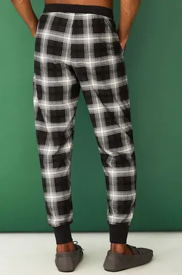 F&F Pánské pyžamové kalhoty černobílé káro M