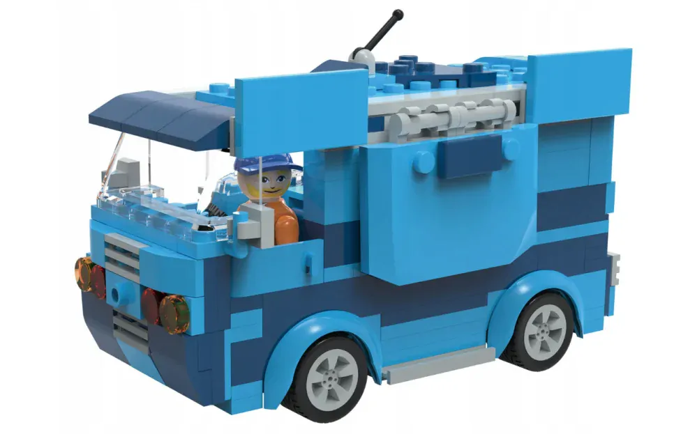 Clippys Stavebnice Karavan/sklápěcí nákladní auto/bufet  3v1 290 dílků 