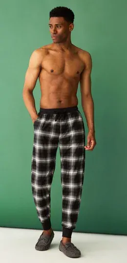 F&F Pánské pyžamové kalhoty černobílé káro M