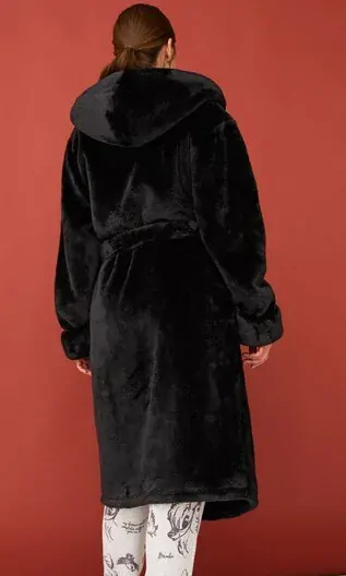 Luxusní dámský černý župan Luxury s kapucí  / 1050 g