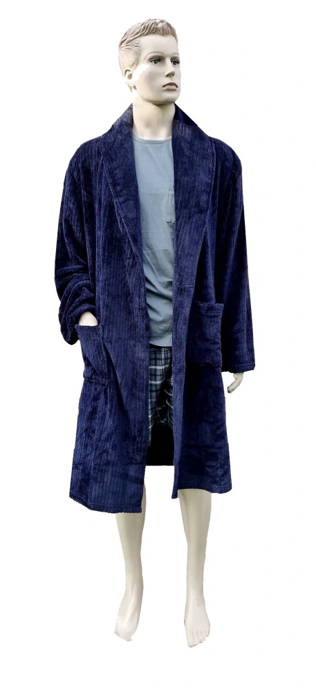 Pánský tmavě modrý župan se šálovým límcem M, L/XL