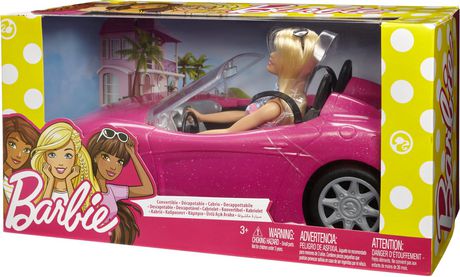 Barbie v růžovém kabrioletu 35 cm