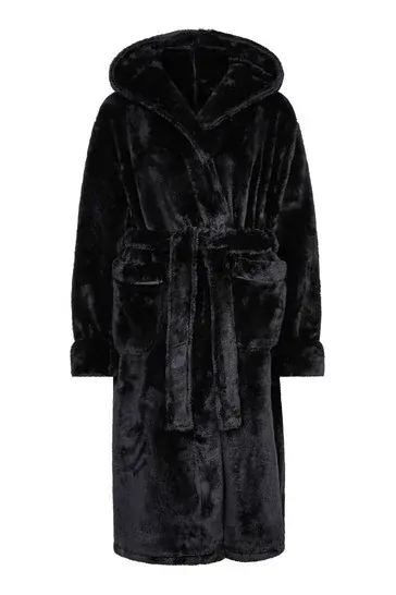 Luxusní dámský černý župan Luxury s kapucí  / 1050 g