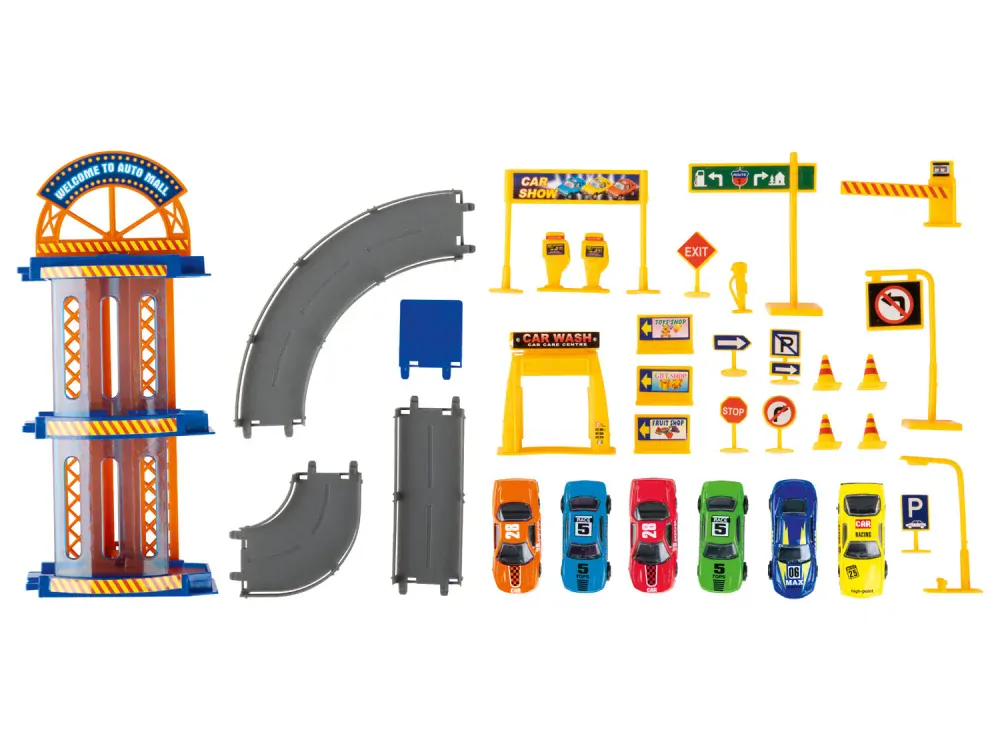 Městský parkovací dům s autíčky 56 cm
