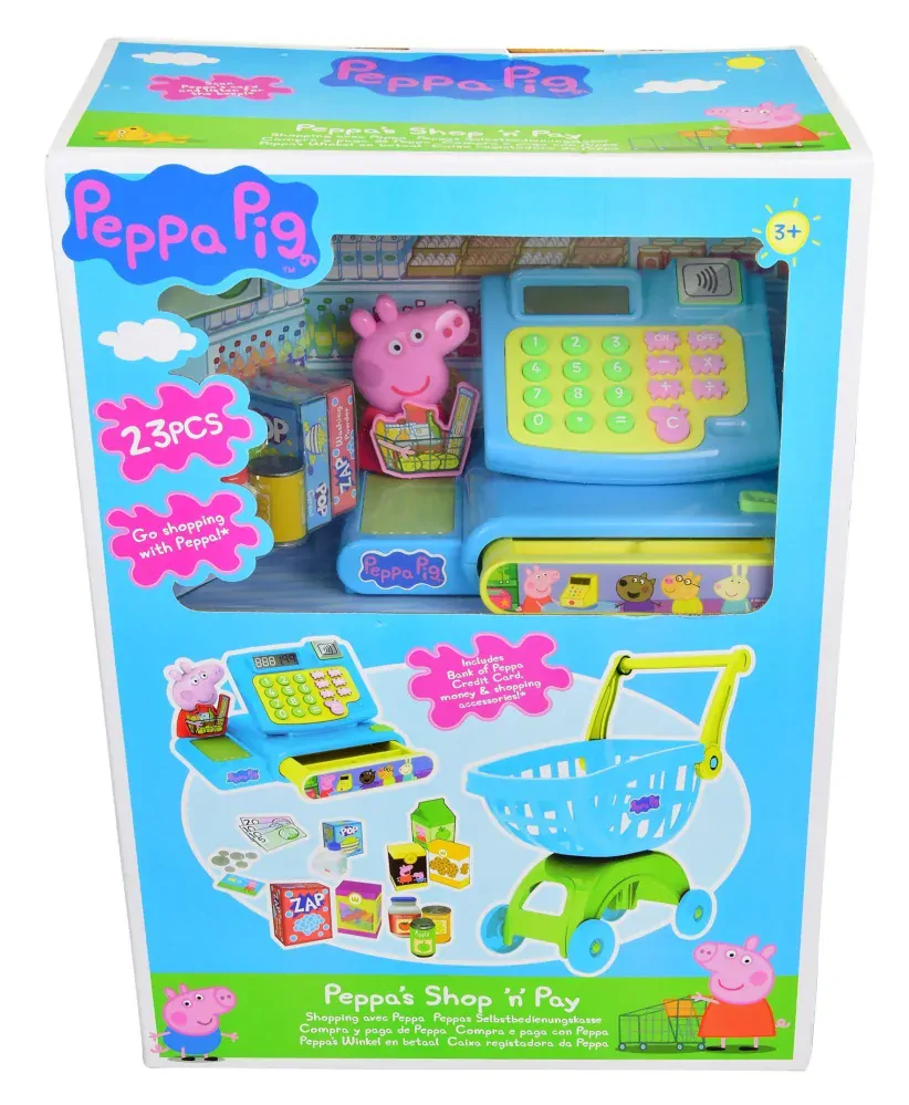 Peppa Pig Set pokladna se zbožím + nákupní košík