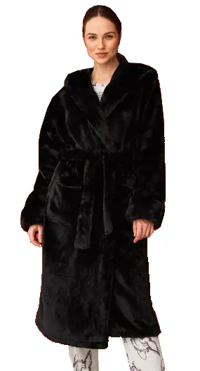 Luxusní dámský černý župan Luxury s kapucí  / 1050 g