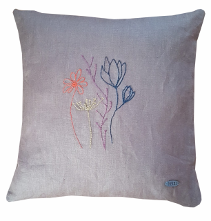 Brini Flora lněný vyšívaný povlak na polštář 45 x 45 cm