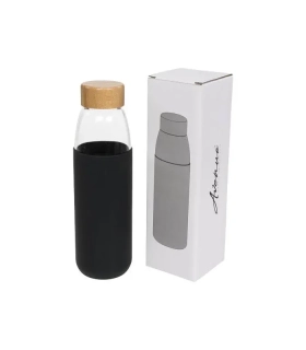 Skleněná sportovní láhev Kai 540 ml s dřevěným uzávěrem černá