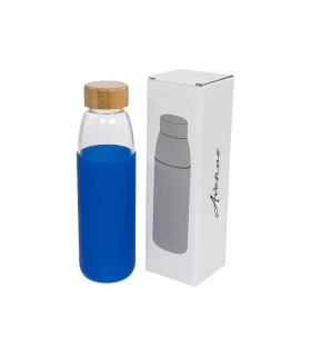 Skleněná sportovní láhev Kai 540 ml s dřevěným uzávěrem modrá