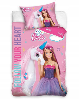 Sada dětského povlečení Carbotex 100 x 135 cm Barbie a jednorožec
