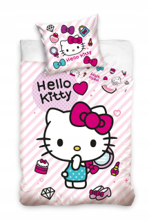 Sada povlečení Carbotex pruhy 140 x 200 cm růžová Hello Kitty